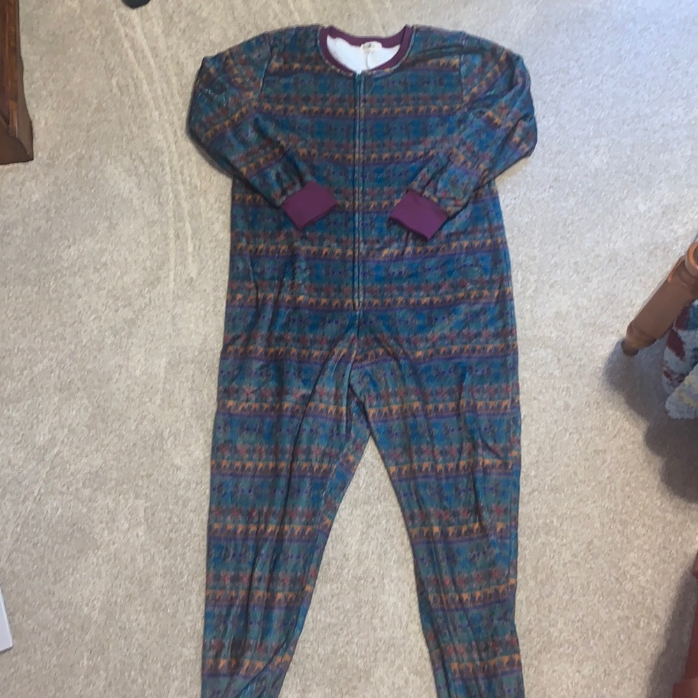 Natural Life Multicolor Boho Fleece One Piece Zip Front Pajamas size M
